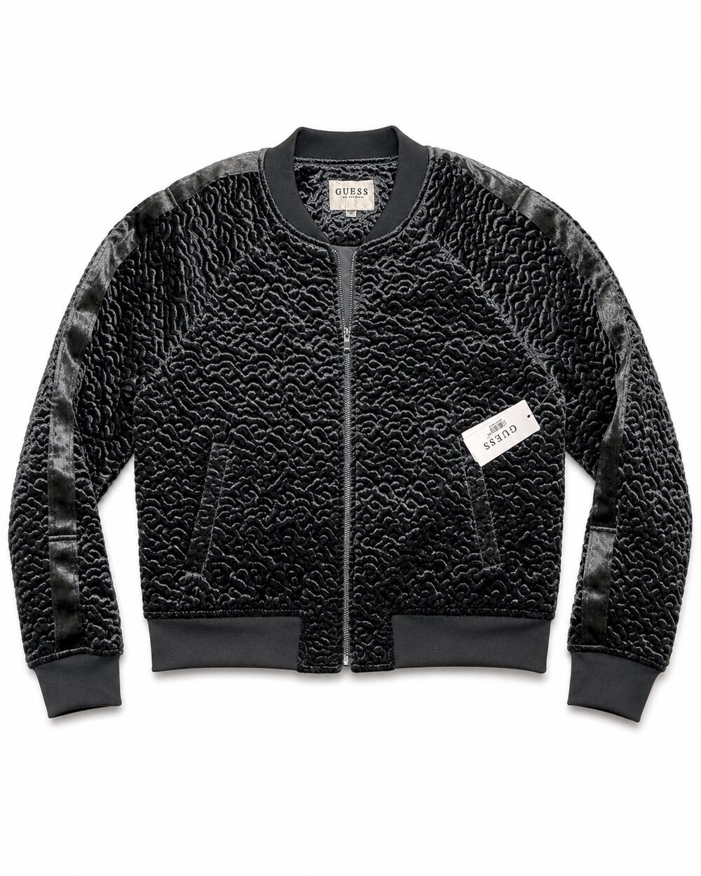 GUESS LA Charlee Velvet Quilted Bomber Jacket NWT Slate Gray Large